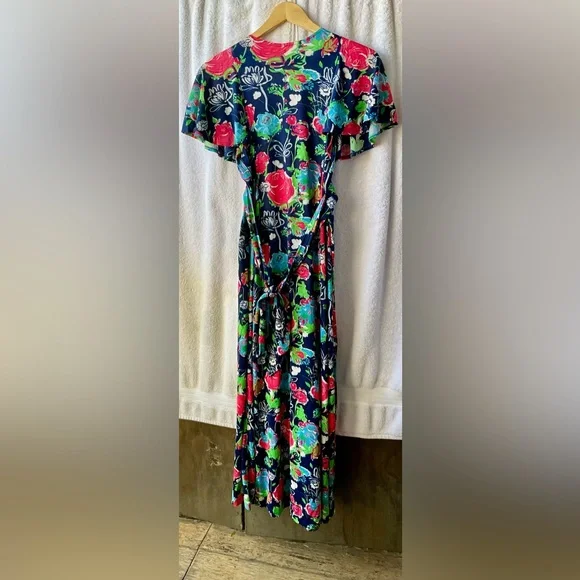 Jody T of California Colorful V-Neck Flutter Sleeve  Wrap Around Maxi Sundress - Picture 8 of 8